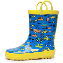 Toddler & Kids Rain Boots with Easy-On Handles, Unisex Waterproof Rubber Boots in Fun Patterns (T/L/B Kid), Compatible with Kids' Feet
