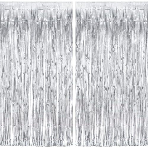 Silver Metallic Streamers Backdrop Foil Fringe 8.2ft x