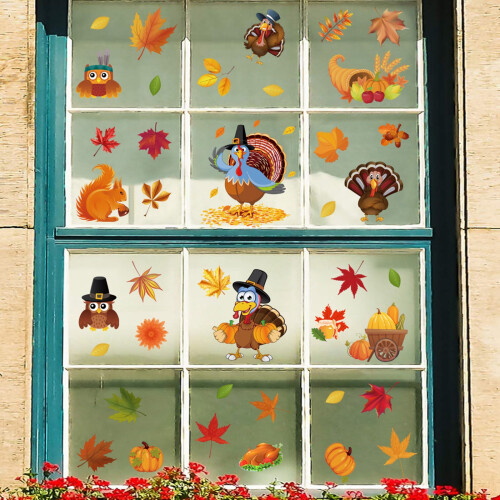 Vinduesstickers til Thanksgiving, efterårsdekorationer, 9 stk.