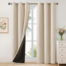 100% zatemňovacie závesy v šampanskej farbe, tepelne izolované a tlmiace hluk, s očkami na vrchu, 2 panely (107x213 cm), kompatibilné so zimnou