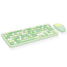 666 Wireless Keyboard Mouse Combo,2.4G Colored keyboard,110 Key Cute Keyboard Mouse Set with Round Punk Keycaps for Girl Green