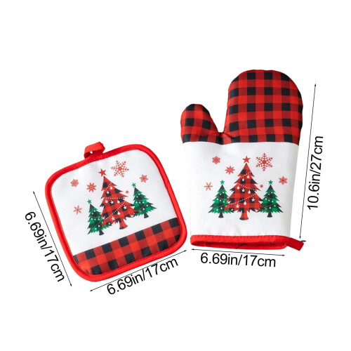 Weihnachts-Ofenhandschuhe, hitzebeständig, rot, Polyester, 2er-Pack 2