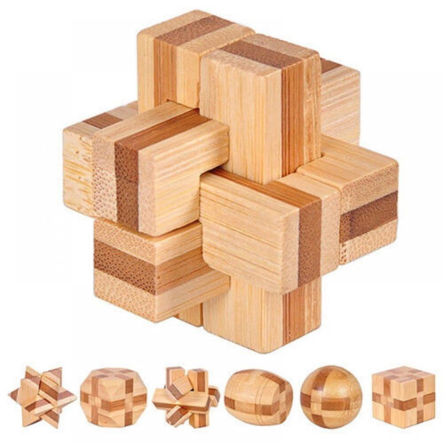 Clearance7-ΣΕ-ONE3D Μικρά Ξύλινα Παζλ με Κλειδαριά Kongming, Παιχνίδι Τεστ IQ για Εφήβους και