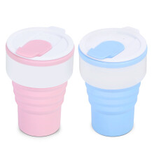 Silikonový skládací cestovní hrnek 12 oz modrý a růžový