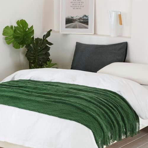 Green Throw Blanket 50x60 Inches Throw Textured Solid Soft Sofa Couch Decorative Knit Blanket 1