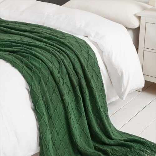 Green Throw Blanket 50x60 Inches Throw Textured Solid Soft Sofa Couch Decorative Knit Blanket 2