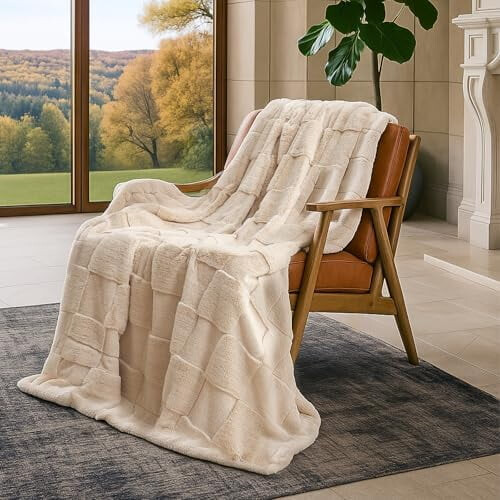 Beige geruite nepbont plaid 50x60 inch