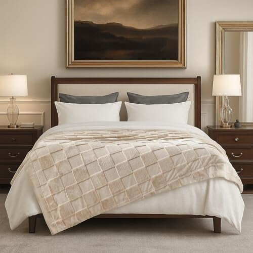 Beige geruite nepbont plaid 50x60 inch 2