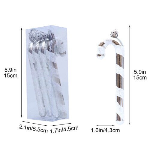 4 Pcs Glitter Twisted Candy Cane Ornaments with Bowknot & Strings for Christmas Tree – Silver 1