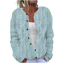 Damen-Strickcardigan mit Karomuster, Knopfleiste, normale Länge