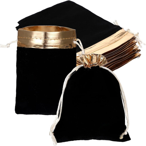 Sacs à cordon en velours noir et or (lot de 10)