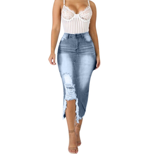 YOUSNH Γυναικεία Φούστα Denim με Ψηλόμεσο Σχέδιο και Σχέδιο, Γυναικείες Φούστες, Μπλε 2