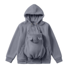 Jaqueta de inverno para gestantes, cinza, com capuz e zíper.
