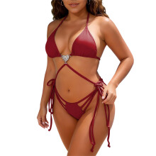 Dame badedragtsæt, ensfarvet bikini med rygløs stropper, farveblokende off-shoulder-sæt i to dele med aftagelig polstret bh.