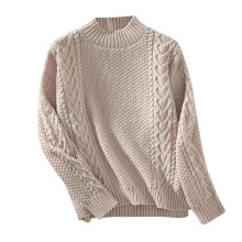 Damegenser Høst Vintergenser Fritid Langermet Rund Mønsterhals Ensfarget Topper Ensfarget Varmebestandig Komfortgenser (Khaki#1,XL)