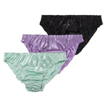 3-Pack femei chiloți satinați talie joasă cu volane lapte mătase lenjerie intimă confortabilă bikini slip elastic doamnelor lenjerie intimă