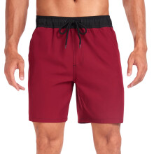 Herreshorts, ensfarget badebukse med elastisk linning og snøring, flere lommer, strandbukser, hurtigtørkende badeshorts for menn.