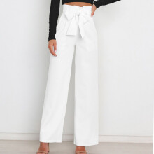 lulshou Pantaloni a gamba larga da donna, pantaloni a gamba larga a vita alta in tinta unita con tasche, pantaloni da lavoro versatili