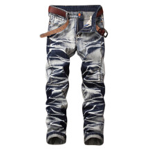 Bríste Jeans d'Fhir, Forluí Ceangail-Dathach, Nite le Cnaipí, Jeans Caol Fad Iomlán le Póca, le Cnaipí