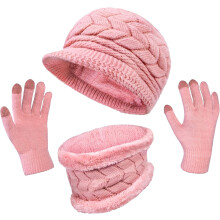 Set de căciuli și mănuși de iarnă, eșarfe tricotate, calde, 3 piese