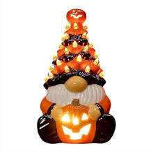 Halloween-kääpiökoriste valolla, kurpitsanoppi-keraaminen puuhahmo, valolla varustettu, sisä-/ulkokäyttöön tarkoitettu Halloween-juhla