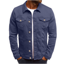Jaqueta Jeans Masculina Estilo Jeans, Leve, com Botões, Cor Sólida, Estilo Vintage, Blusa Clássica, Corte Slim, Azul Marinho, Tamanho XXL