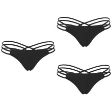 Costum de baie tanga negru pentru femei cu fundă, 3 bucăți