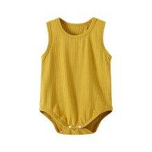 Grenouillère pour nouveau-né fille, vêtements pour nouveau-né fille, combinaison confortable unie pour bébé, sans manches, jaune, 1-2 ans