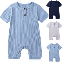 Combinaisons d'été unies à manches courtes pour bébés filles et garçons, tailles 0-24 mois, bleu