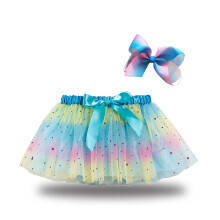 Mini tutu rokje voor peutermeisjes, schattig, geschikt voor feestjes en dansfeestjes, regenboogkleurige netstof, pailletten, tule, rokje met strik en