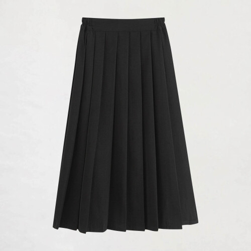 Mädchen-Ponte-Plissee-Uniformrock, Schwarz, Knielang 1