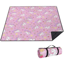 Extra Large 80"x80" Pink Unicorn Picnic Blanket – Waterproof, Sandproof, Foldable, Compatible with Beach, Grass, Lawn & Park