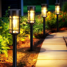 Napelemes ösvénylámpák, 8 db-os LED-es napelemes lámpák kültéri, vízálló, üvegfém kerti világítás udvari ösvényhez, tájhoz,