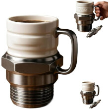 Spark Plug Mug – Ceramic Coffee Cup Shaped Like Engine Spark Plug, Auto Mechanic Gift for Car Lovers, Funny Tea Cup with Handle (1pc)