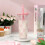 Bicchiere termico in plastica rosa da 710 ml con fiocco, coperchio e cannuccia 3