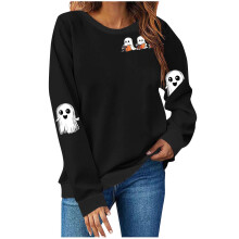 Sweat-shirt d'Halloween pour femmes, T-shirt fantôme, Pull d'Halloween à col rond, Hauts d'automne