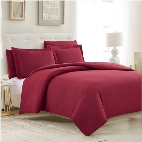 Duvet Cover Set Brick Red Microfiber 3-Piece Twin
