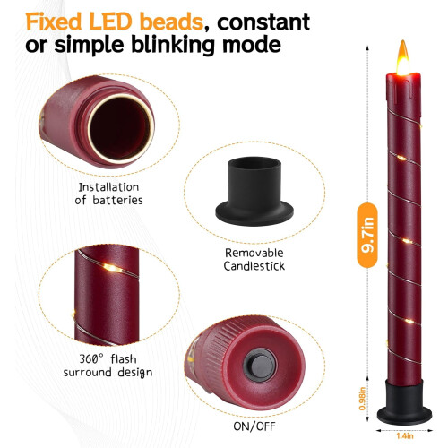 Conjunto de 3 velas vermelhas sem chama com luzes de cordão em formato de estrela. 2