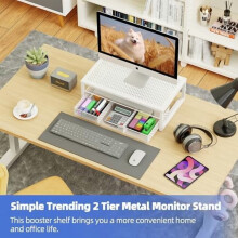 Metal Monitor Stand Riser with Drawer for Laptop iMac White