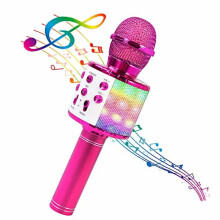 Draadloze karaokemicrofoon met LED-verlichting, 4-in-1, paars.