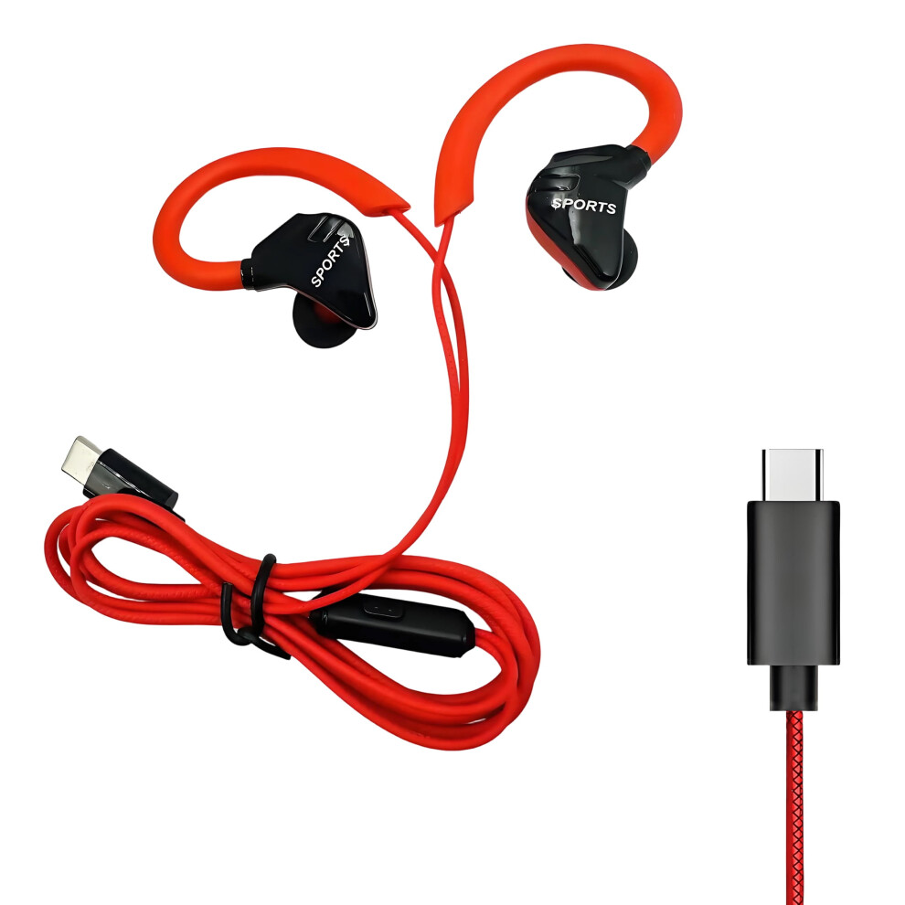 Wi Headphones Usb C,Usb C Wi Earbuds With Microphone,Bass Headphones Stereo Sound,Corded Earphones For Sports, Red 9557311765896