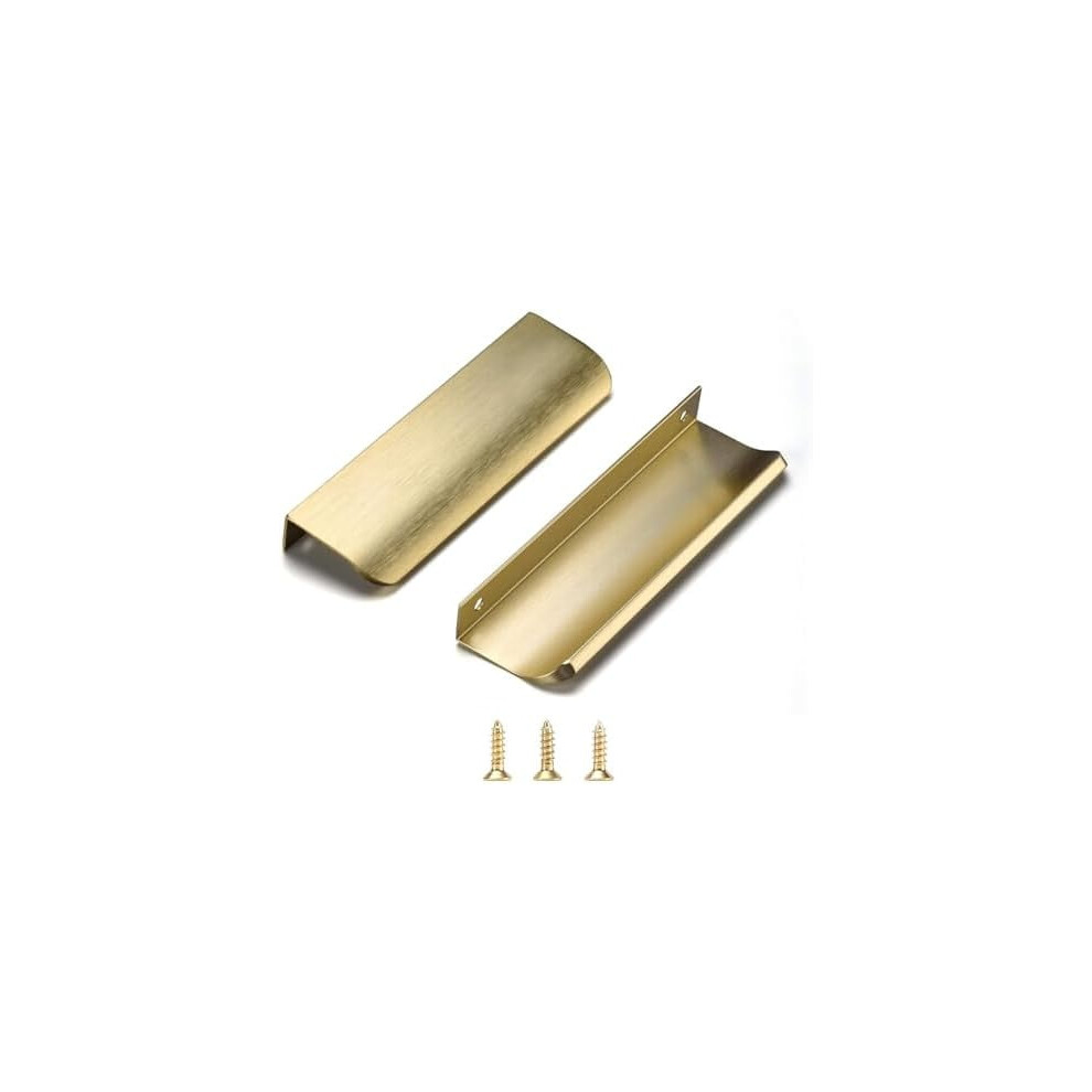 Edge Finger Tab Pulls For Cabinets Â Invisible, Concealed Aluminum, Brushed Brass, 6" (150Mm), Pack Of 5 9557311765544