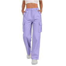 Damen-Cargohose mit elastischem Bund, Streetstyle-Hose mit mehreren Taschen und Seitenschlitzen, vorgeschrumpft, Coolmax-Material, lockere Passform,