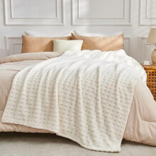 Superweiche King-Size-Decke, Elfenbein, Premium-Seidenflanell-Fleece, 3D-Waffelkaromuster, leichte Bettdecke für alle Jahreszeiten (Elfenbein,