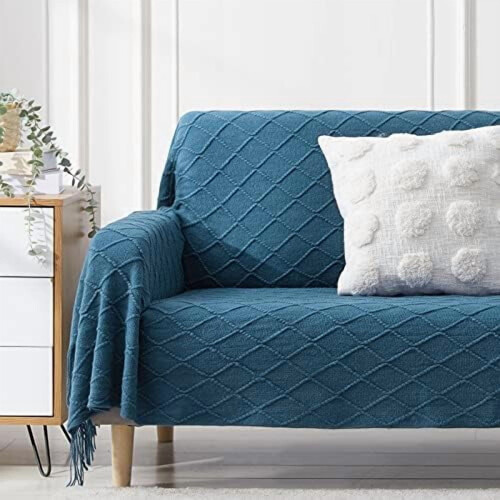 Κουβέρτα Royal Blue 50x90 ίντσες με υφή, μαλακή, πλεκτή διακοσμητική κουβέρτα για