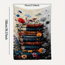 1 Stück Fleecedecke mit Blumen- und Vintage-Büchermotiv – Weiche Flanelldecke, Ganzjahresdecke, Leseecke, Wohnaccessoire, Geschenk für