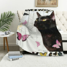 Patifu Black Cat Blanket – Soft, Cozy Kawaii Kitten Plush Throw, Lightweight Flannel Fleece, Warm Animal Bedding & Decor, Gifts for Cat Lovers,