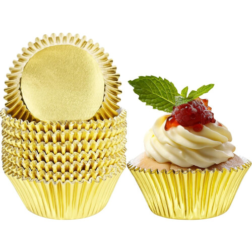 200 τεμάχια θήκες για cupcakes από χρυσό αλουμινόχαρτο, τυπικές θήκες για muffins συμβατές