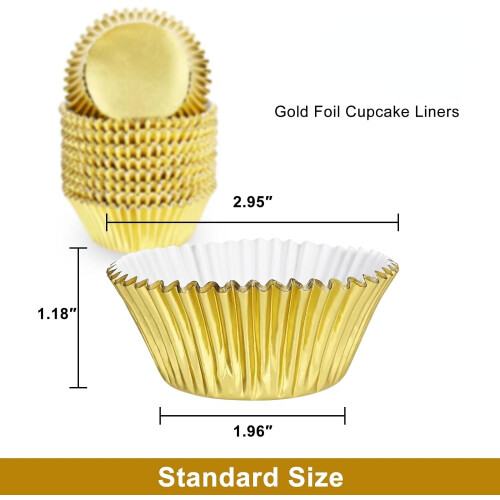 200 τεμάχια θήκες για cupcakes από χρυσό αλουμινόχαρτο, τυπικές θήκες για muffins συμβατές 1
