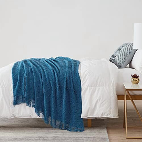 Κουβέρτα Royal Blue 50x90 ίντσες με υφή, μαλακή, πλεκτή διακοσμητική κουβέρτα για 2